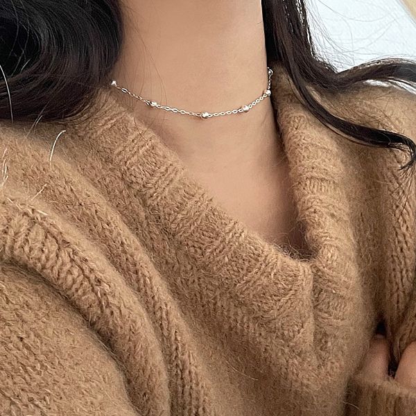 925 Silver Simple Silver Ball Chain Choker Necklace