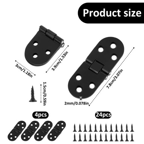 4 Pack Heavy Duty Folding Flip Top Hinge, Butler Tray Hinge, Black Sewing Machine Flip Top Hinges, Zinc Alloy Butler Tray Hinges with Mounting Screws, 3×1.2inches