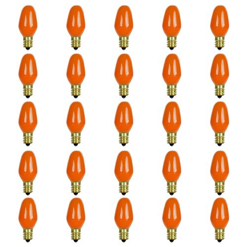 Sunlite 01270 7C7 Incandescent Bulb, 7 Watt, Candelabra E12 Base, C7 Small Night Light, Colored Bulb, Orange, 25 Count