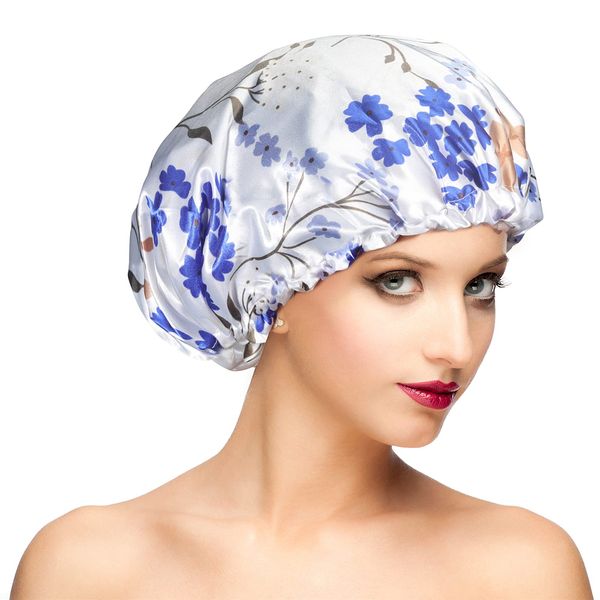 Shower Cap, Adjustable Shower Caps for Women, Extra Large Upgrade Double Waterproof Layers Hair Cap, Bath Caps Shower Hat Women Girls Adult Hair Protection Suitable for All Lengths and Thickness