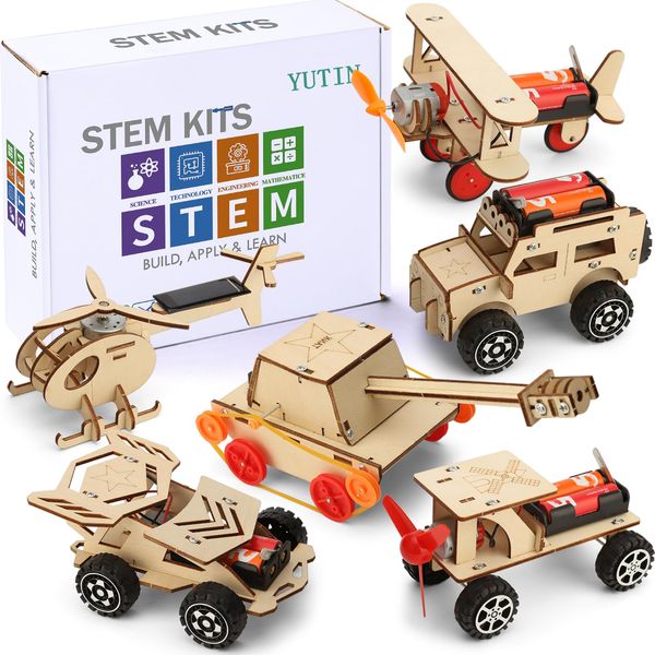 6 in 1 STEM Building Kits for Kids, Wooden Car Model Kit for Boys to Build, DIY 3D Wood Puzzles Craft Projects 6-8, Science Kits for Kids 10-12, Woodworking STEM Toys for 5 6 7 8 9 10 12 14 Year Old