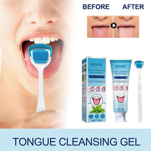 Gel Tongue Cleaner AND Tongue Brush Set Fresh Breath Mouth 50g Oral Health