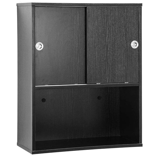 BarberPub Wall Mounted Barber Shampoo Station Storage Cabinet Salon Beauty Spa Equipment (Black) 7136