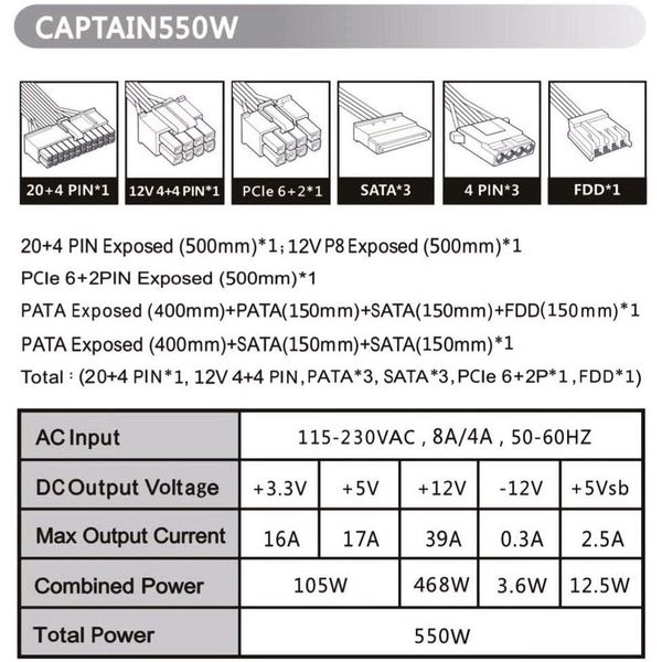 CAPTAIN550 ATX Power Supply with All Black Cables