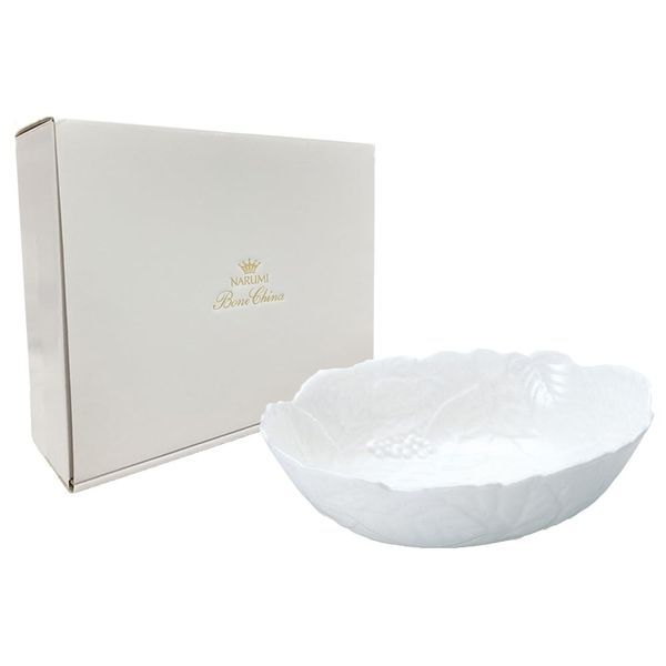 Narumi 1000-23368 Salad Bowl, Gift Gallery, 9.8 inches (25 cm), White, Stylish, Cute, Relief Basket, Microwave Warm, Dishwasher Safe, Made in Japan, Gift Box Included