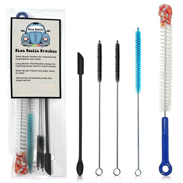 Blue Beetle Brushes – Glass Pipe Cleaning Kit, Glass Pipe Cleaner, Pipe Cleaner, Bowl Cleaner, Hookah Cleaning Kit, Water Pipe Cleaner, Pipe Brushes, Pipe Cleaning