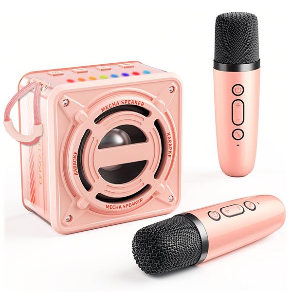 LILUOSUO Mini Karaoke Machine with 2 Wireless Microphones and Portable PA Speaker System, Suitable for Adults and Children, is an Ideal Gift for Boys and Girls who Love Singing.