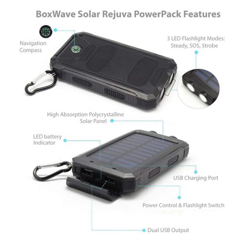 BoxWave Power Bank Compatible with Kindle Fire HDX 8.9 (3rd Gen 2013) - Solar Rejuva PowerPack (10000mAh), Solar Powered Backup Power Bank 10000mAh - Jet Black