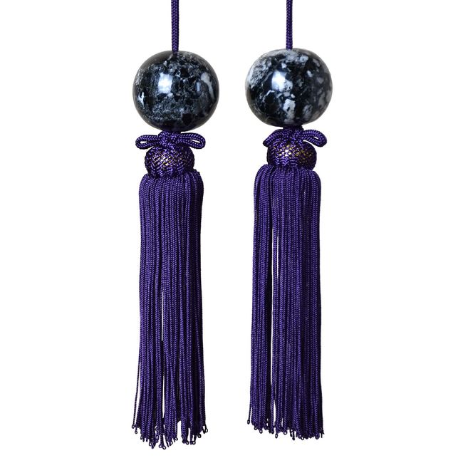 Wind Chen Marble Round Ball Wall Scroll Ornament, Natural Stone (Tassel : Purple) Choose from Tassels