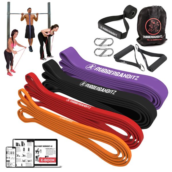 RubberBanditz- Resistance Bands Workout at-Home Set (9 pcs), Exercise Bands, Door Anchor, Handles, Carry Bag, Straps | for Resistance Training, Physical Therapy, Home Workouts (5-200lbs)| Thick Bands