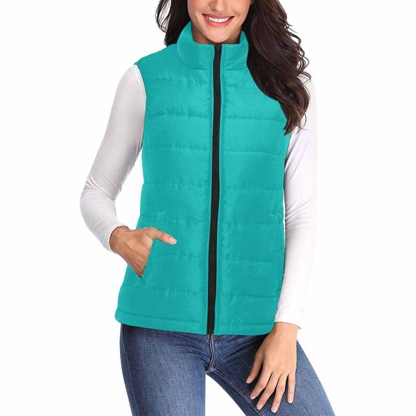 Womens Puffer Vest Jacket / Greenish Blue - S