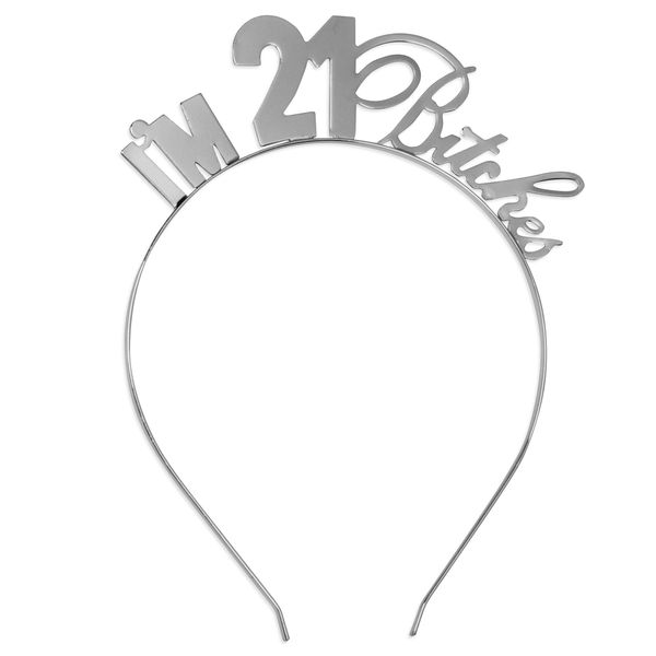 21st Birthday Decoration Tiara Gift - I'm 21 Silver Headband - Birthday Headband for Women HdBd(21 Btch)SLV