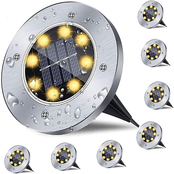 Rayolon Solar Ground Lights, Waterproof Solar Garden Lights, Upgraded Outdoor Garden Waterproof Bright in-Ground Lights, Landscape Lights for Pathway,Yard,Deck,Lawn,Patio,Walkway (8 Pack Warm Light)