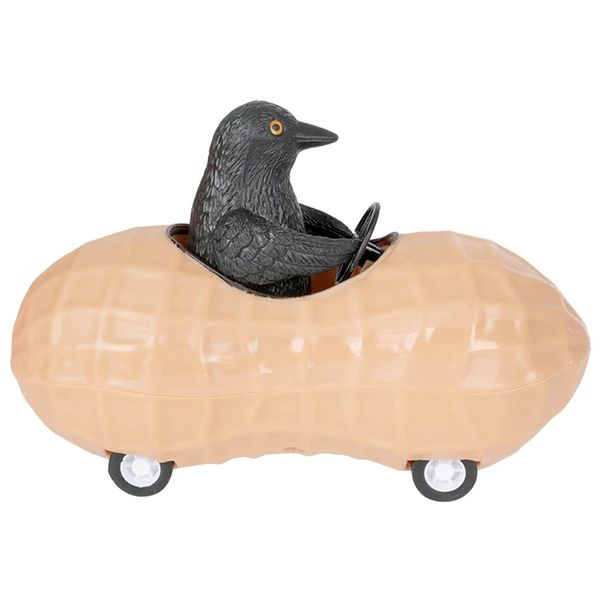 Archie McPhee Black Crow in a Peanut Pull Back Novelty Toy Car: A Nutty Adventure for Corvid Enthusiasts - 5" Soft Vinyl and Plastic Toy