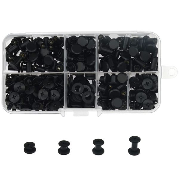 120 Set Chicago Screw Posts, Rivet Chicago Binding Screws, Metal Rivet Ersatzreparatur für Taschen, Handwerk, Halsband, Geschirr, Gepäck, Geldbörse, Hundeleine, Rucksack, Gürtel (Schwarz)