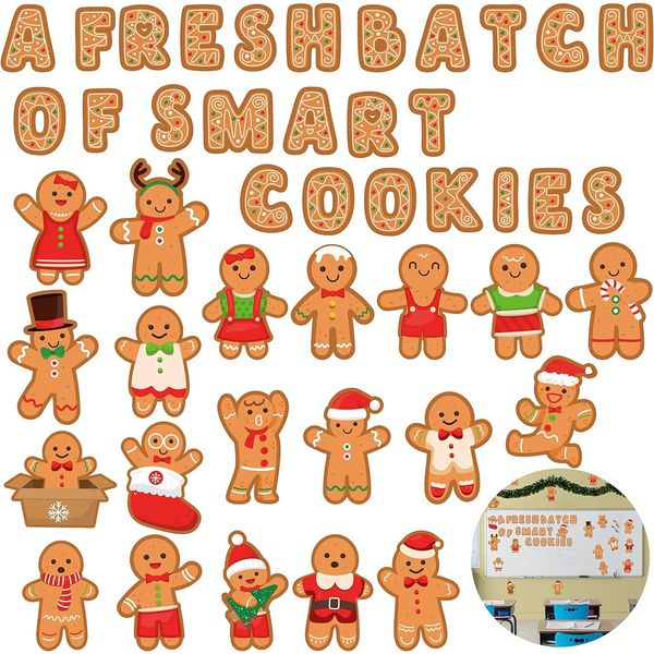 Haooryx 70Pcs Winter Christmas Mini Gingerbread Bulletin Board Classroom Decoration, Gingerbread Man Paper Cut-Outs Blackboard Border Decor for Christmas Party Home School Classroom Window Wall Decor