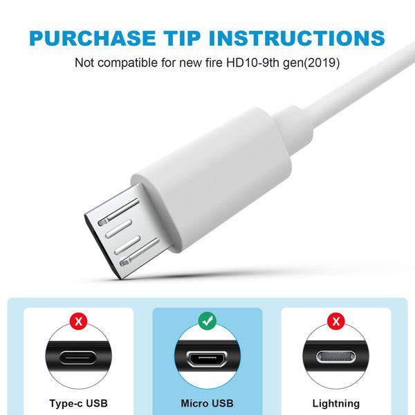 6ft USB to Micro-USB Cable for Old Kindle E-Readers, Paperwhite, Oasis and Pre-2020 Kindle & Fire Tablets (see product image and compatibility list, not compatible with Kindle 2021 and later) (White)