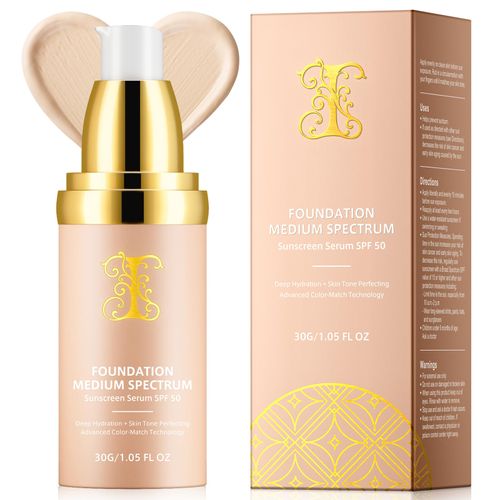 Foundation 4 in 1 - Medium Spectrum with SPF 50+, Foundation 4 in 1, Hydrating Color Changing Foundation, Concealers Waterproof & Longwearing, Light Spectrum for Gym, Sport, Dancing