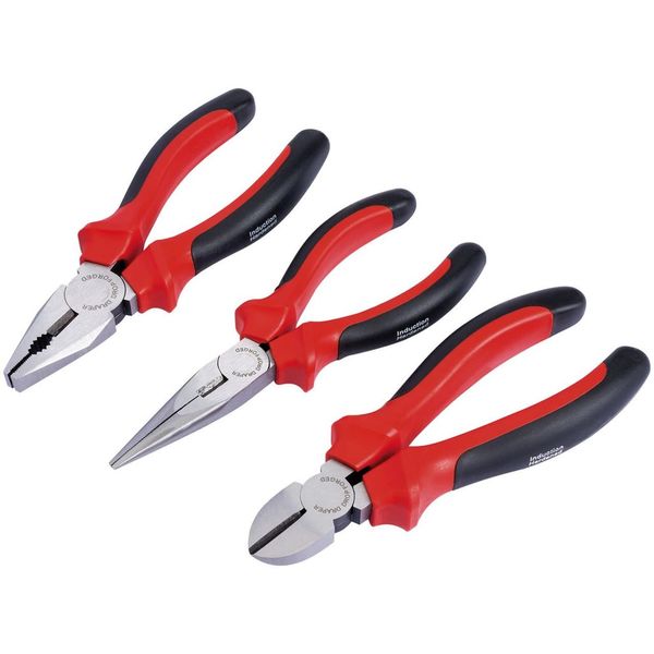 Draper Redline® 3 Piece 160mm Plier Set | Soft Grip Hand Tools Kit | Carbon Steel Long Nose Pliers | Combination & Diagonal Side Cutters | Hardened Jaws & Cutting Edges | 68001