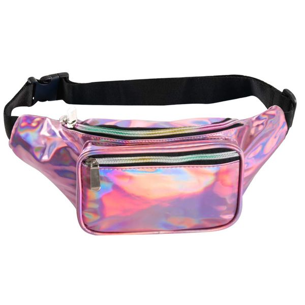 Holographic Fanny Pack– Fashion Rave Waist Bag with Adjustable Belt for Women and Men (Holographic Pink)