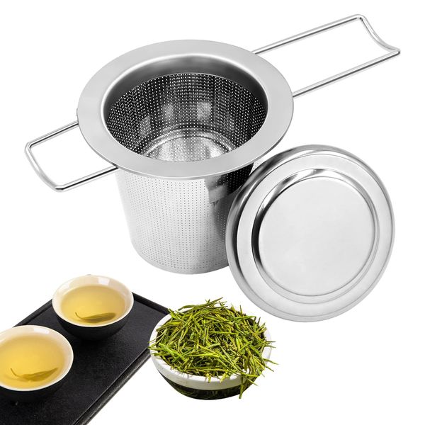 Tea Infuser,304 Stainless Steel Tea Strainer with Lid and Foldable Handle,Tea Infuser for Loose Tea- Suitable for Teapot, Mugs, Cups and Soup Pot - Dishwasher Safe.