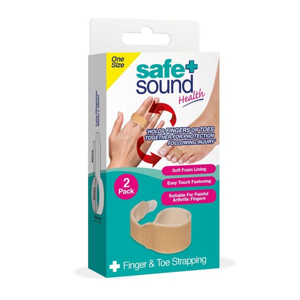 Safe and Sound Soft-Touch Finger and Toe Strapping, Washable Fabric with Small Velcro Fastening, 2 Pack