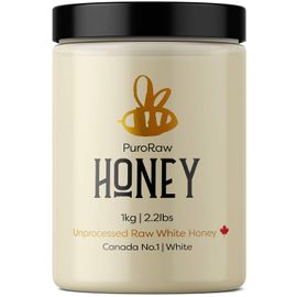 Image of Raw Honey, 2.2 lb. White Honey, Raw Unfiltered Honey, Pure Honey, Natural Honey Raw Unfiltered, White Raw Honey Unfiltered Unpasteurized from the Canadian Prairies. Kosher. 2.2 pounds. By PuroRaw.