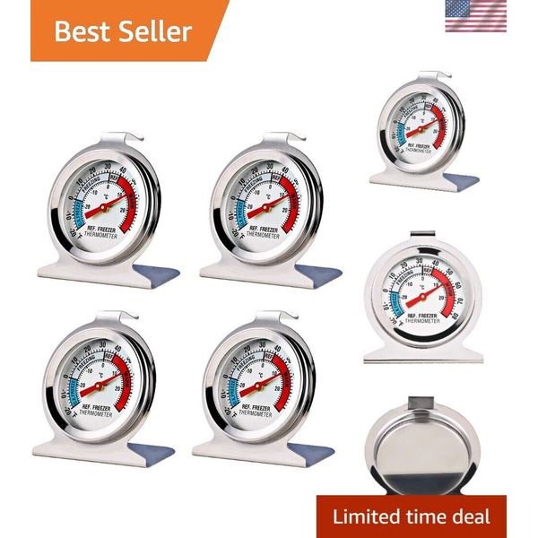 Stainless Steel Analog Refrigerator Thermometers - Set of 4 Large Dial Gauges