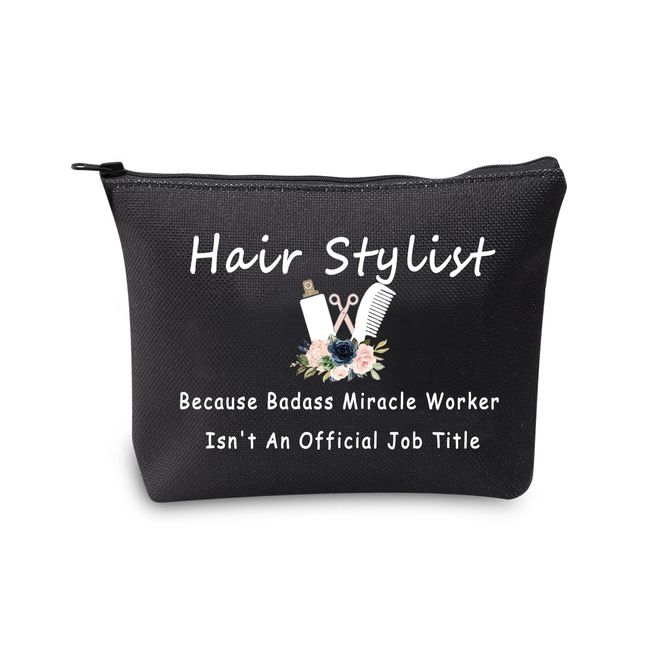 JXGZSO Hairdresser Gift Hair Stylist Gift Because Badass Miracle Worker Isn't An Official Job Title Hair Dryer Makeup Bag (hair stylist black)