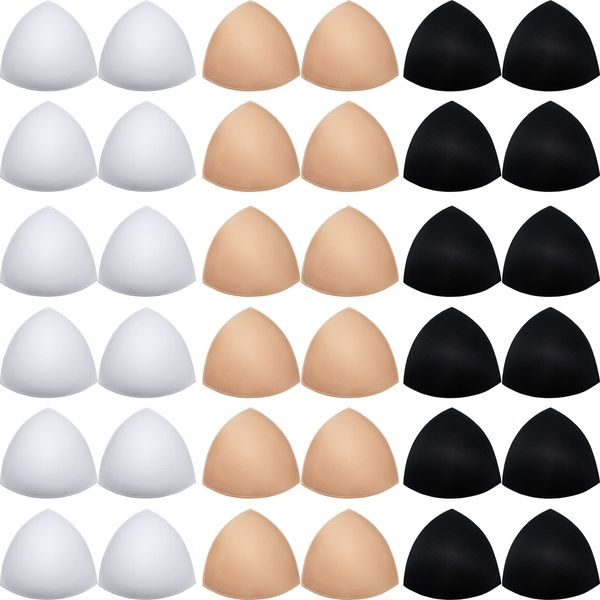 18 Pairs Triangle Sports Bra Pads Inserts Women Push up Breast Bra Insert Pads Sponge Removable Bra Cup Inserts Pad (White, Black, Nude Color)