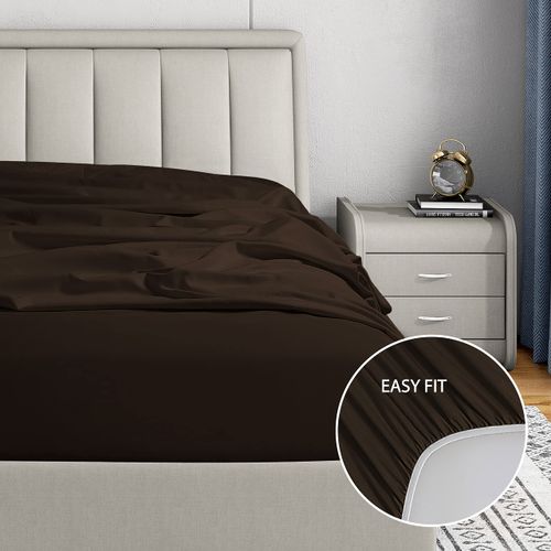 Cathay Home Luxury Wrinkle And Fade Resistant Double Brushed Ultra Soft Microfiber 14-inch Standard Pocket Single Fitted Sheet, Chocolate, King