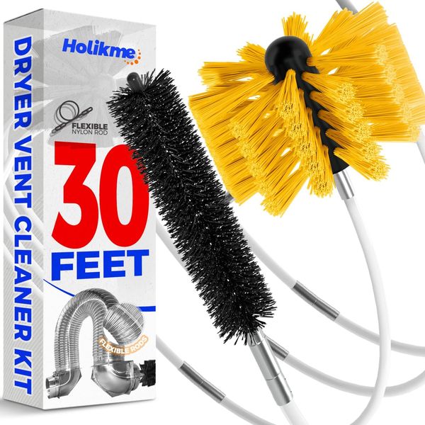 30 Feet Dryer Vent Cleaner Kit,Flexible Lint Brush with Drill Attachment, Extend