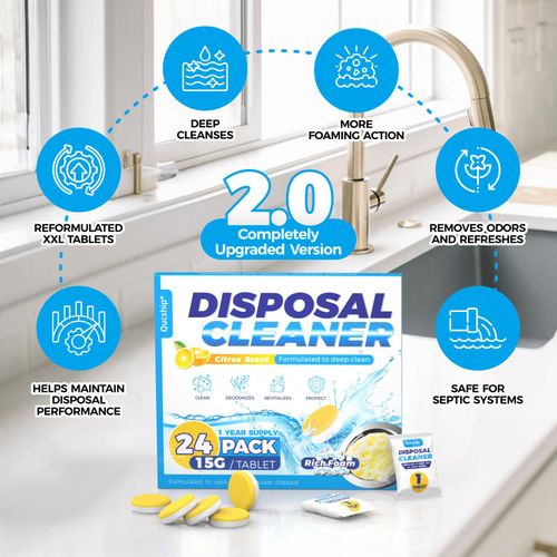 Qucship Powerful XXL Foaming Garbage Disposal Cleaner and Deodorizer Tablets - 24 Pack, Citrus Scent Garbage Disposal Cleaner, Sink Drain Cleaner for 1 Year Kitchen, House, Home Cleaning Essentials