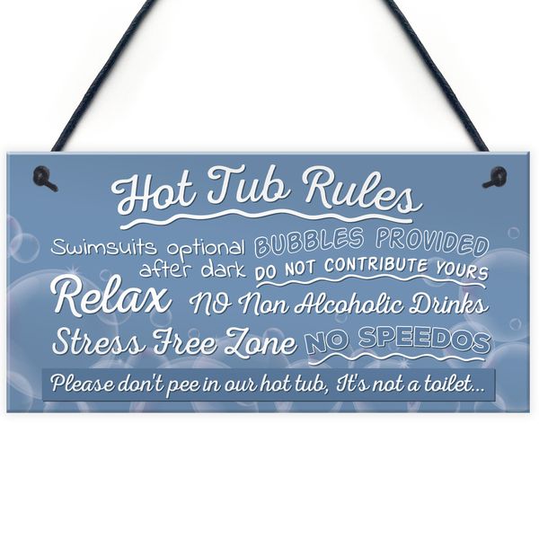 RED OCEAN Hot Tub Rules Novelty Hanging Garden Shed Plaque Party Pool Funny Gift Home Decor Sign