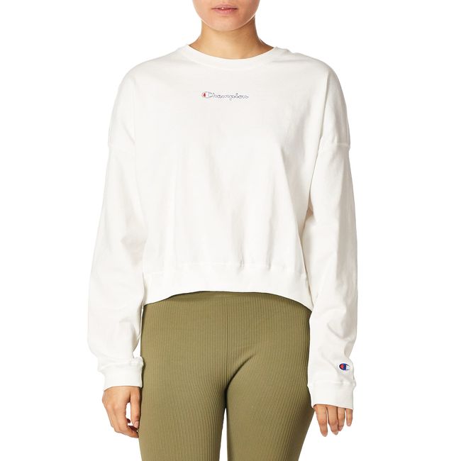 Champion Women's Middleweight Oversized Graphic Crew, White, Large