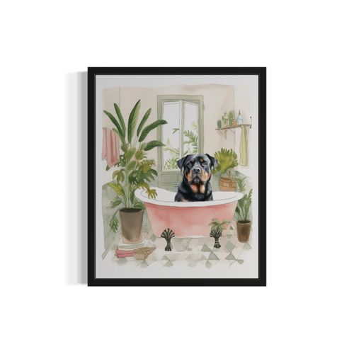 Rottweiler in Bathtub Wall Art Poster Print, Animal Bathtub Restroom Wall Art Painting for Bathroom Decor Gallery Gallery 30 (Rottweiler in Bathtub, 8 x 10 inches, Unframed)
