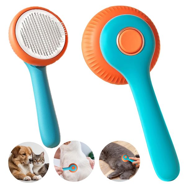 Revolex Cat Dog Brush for Grooming, Slicker Dog Brush for Shedding, Self-Cleaning Comb for Short and Long Haired Cats/Dogs Tangled Deshedding Hair Remover Tool, Pet Hair Brush with Button