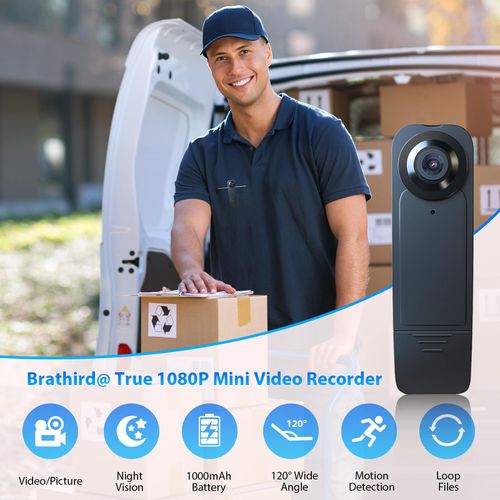Mini Body Camera 1080P HD Bodycam with Night Vision 64GB Card 1000 mAh 6HR Battery Life Wearable Camcorder for Daily Records, Cycling, Delivery/Serving Jobs