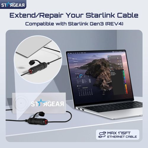 STARGEAR for Starlink Ethernet Adapter Gen 3/Mini, Waterproof Starlink Mini Ethernet Cable Extension to RJ45 Coupler (1 Pack)