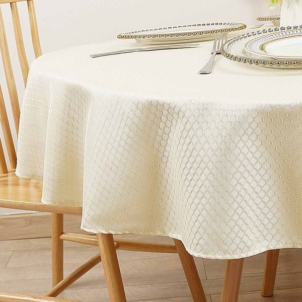 Eternal Beauty Round Tablecloth 120 cm Diameter Round Tablecloths for Circular Table Cloth Wipe Clean Polyester Water Resistant for Dinner Restaurant Cafe, Beige