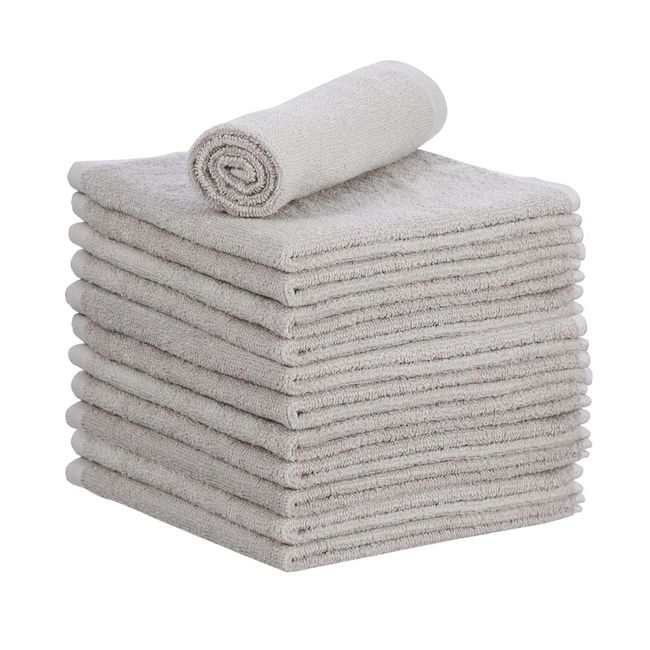 Superio Cotton Terry Washcloths Grey Towels 100% Cotton Cleaning Cloth 16" Rags Wash Clothes for Body and Face, Spa Towels, Multi Purpose (12 Pack)