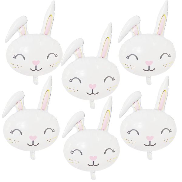 6-Pack 30-Inch Bunny Head Aluminum Foil Balloons - Rabbit Shaped Mylar Balloons for Easter, Spring Celebrations, Jungle Woodland Animal Safari Theme Party Decorations, Baby Shower, Birthday Supplies