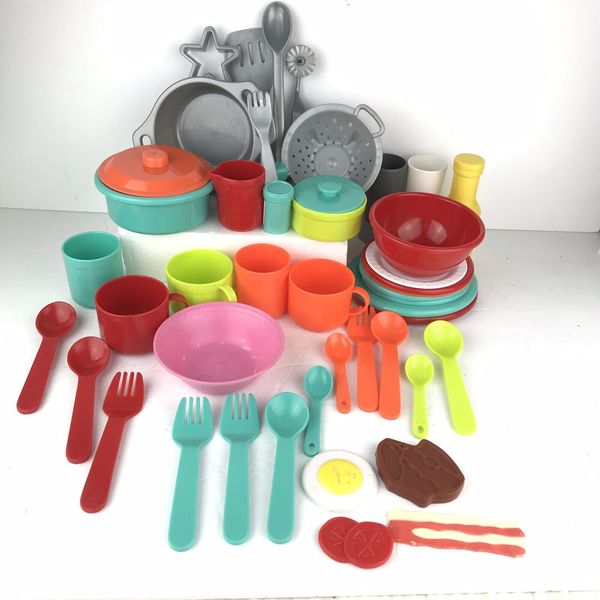 Lot of 46 Toy Kitchen Accessories Pretend Play Plates Bowl Fork Cup Food Plastic