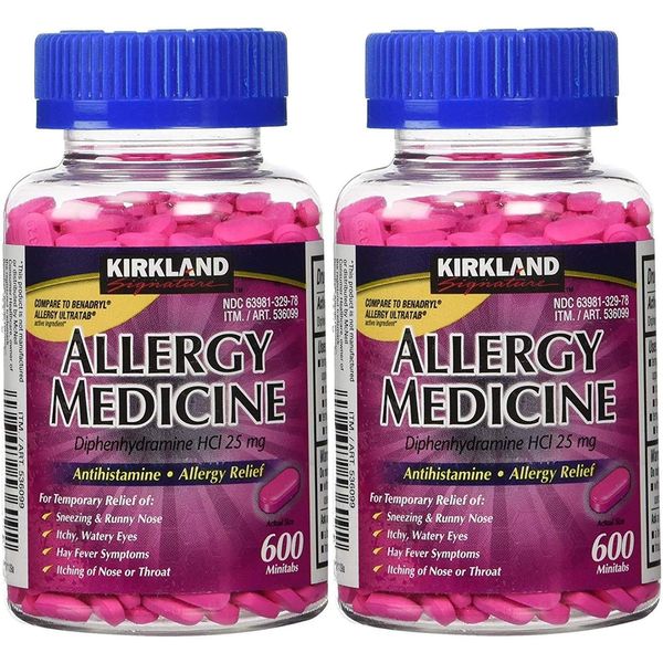 Kirkland Signature Allergy Medicine Diphenhydramine 25 Mg 600 Count (Pack of 2)