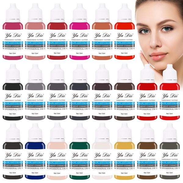 Wunderbare Farben 22 Set Sexy Tattoos Augenbraue Eyeliner Lippe Mixed Pigment Langfristige Tattoos Kunst Auto Make-up Beauty Tools Tattoos Tinte Set (22 Stücke) 15ml