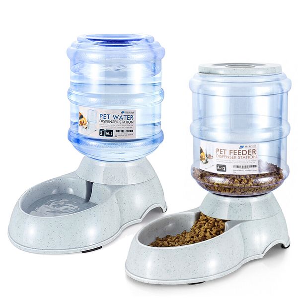 Automatic Pet Feeder & Waterer Set of 2 Pack Self-Feeding Cat Dog Bowl ,3 Gallon