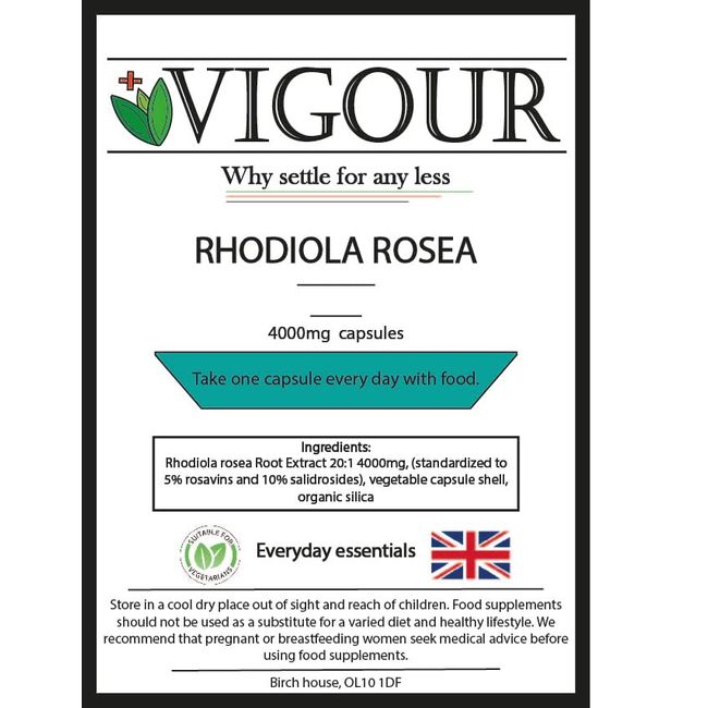 Rhodiola Rosea - 5% Salidrosides 10% Roavins - 180 High Strength 4000mg Capsules