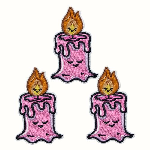U-Sky Sew or Iron on Patches for Backpack, 3pcs Pink Candle Design Embroidered Patches for Clothing, Jackets, Caps, Size: 2.48 x 1.5 inch