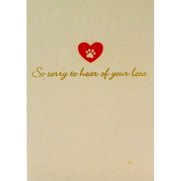 Pet Sympathy Card "So sorry to hear of your loss" Dog Cat All Pets Gold Type 1D