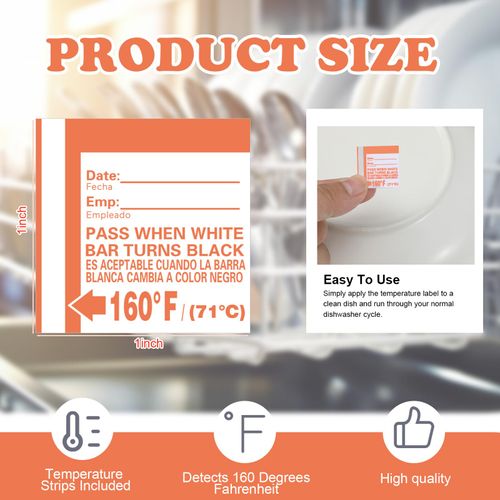 Relaxweex 24 Count Dishwasher Temperature Test Strips 160°f Heat Test Labels for Commercial Home Dishwashers Waterproof Adhesive Stickers